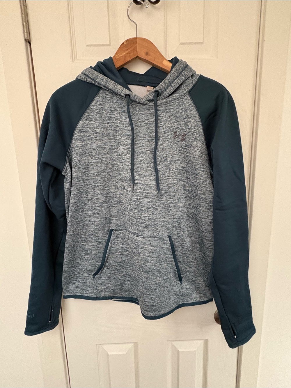 Under Armour Men's Crewneck Hoodie - Heather Gray and Teal Green